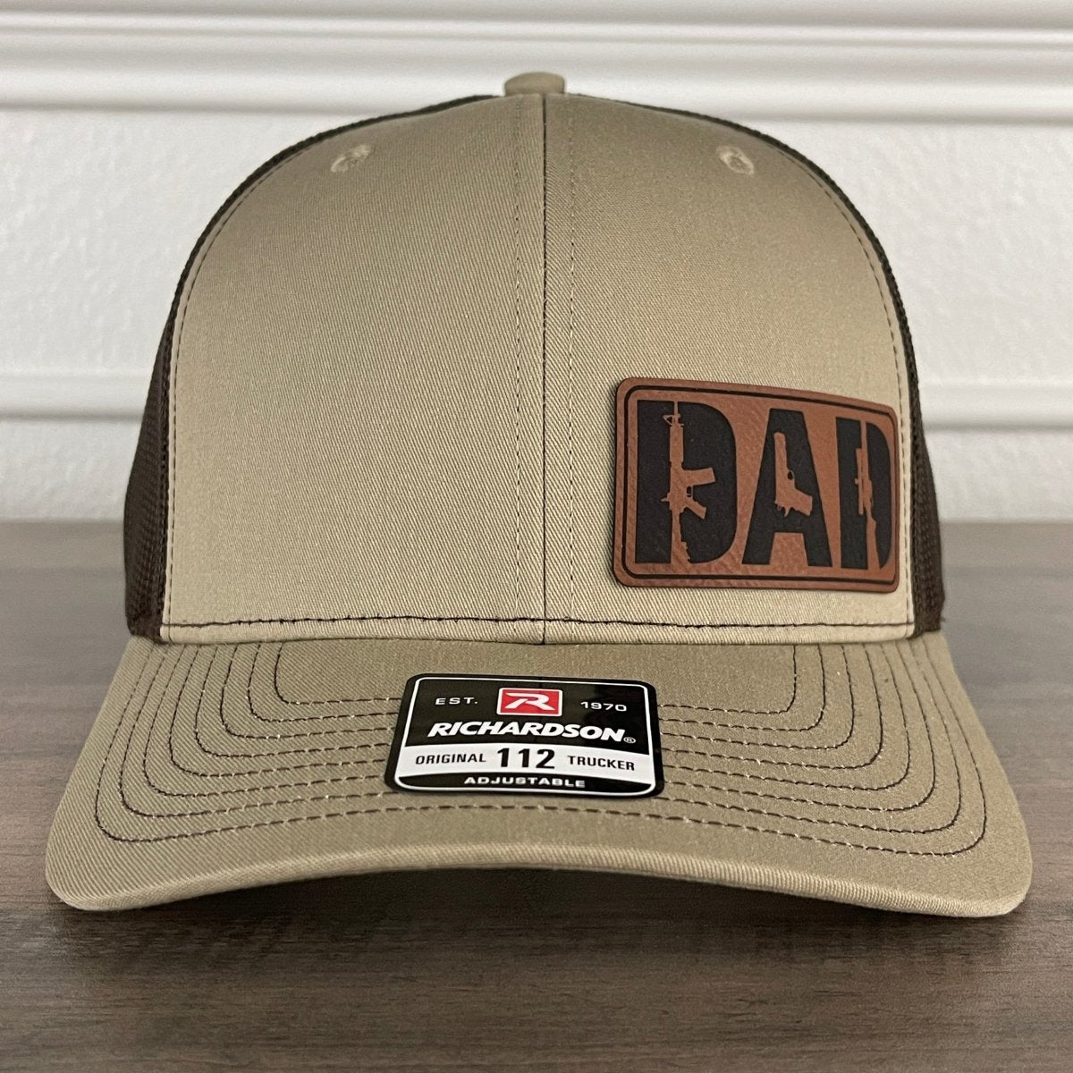 DAD 2A 2nd Amendment Patriotic Leather Patch Hat Khaki/Brown Patch Hat - VividEditions