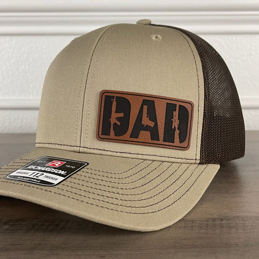 DAD 2A 2nd Amendment Patriotic Leather Patch Hat Khaki/Brown Patch Hat - VividEditions