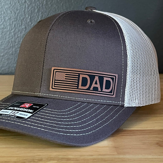 DAD American Flag Patriotic Side Leather Patch Hat Brown/Khaki Patch Hat