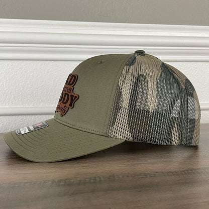 Dad In The Streets Daddy In The Sheets Camo Funny Front Leather Patch Hat Green/Camo Patch Hat - VividEditions