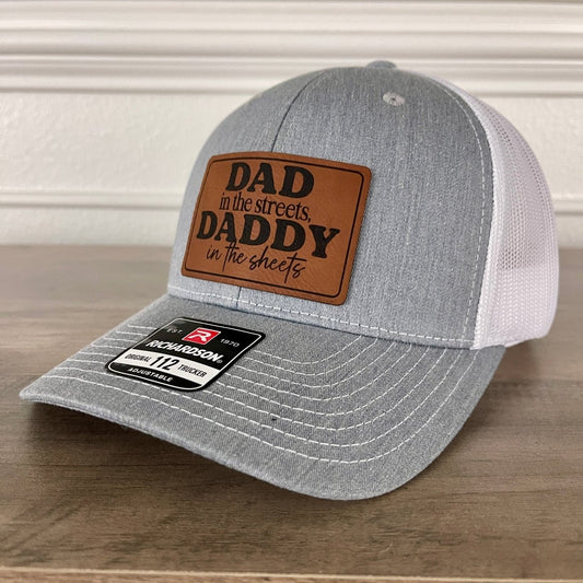 Dad in the Streets, Daddy in the Sheets Rectangular Leather Patch Hat Grey/White Patch Hat - VividEditions