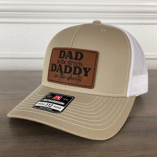 Dad in the Streets, Daddy in the Sheets Rectangular Leather Patch Hat Khaki Patch Hat - VividEditions
