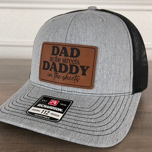 Dad in the Streets, Daddy in the Sheets Rectangular Leather Patch Hat - VividEditions