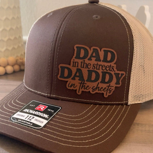 Dad in the Streets, Daddy In The Sheets Side Leather Patch Hat Brown - VividEditions