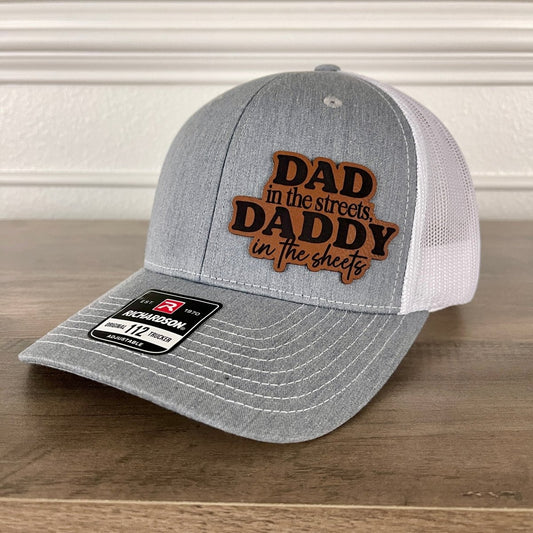 Dad in the Streets, Daddy in the Sheets Side Leather Patch Hat Grey/White - VividEditions