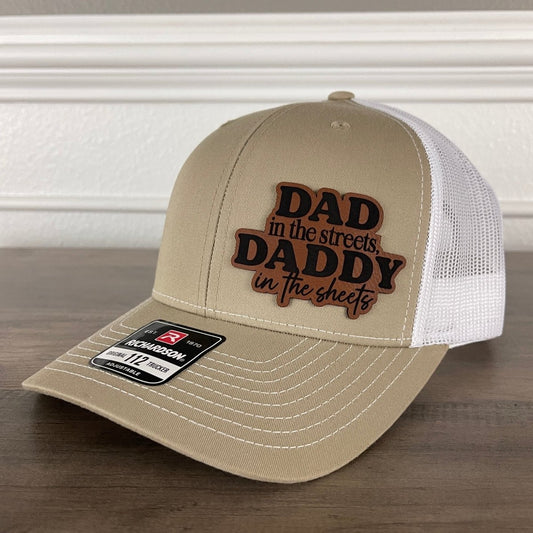 Dad in the Streets, Daddy in the Sheets Side Leather Patch Hat Khaki Patch Hat - VividEditions