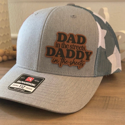 Dad In The Streets, Daddy In The Sheets Side Leather Patch Hat Stars & Stripes Patch Hat - VividEditions