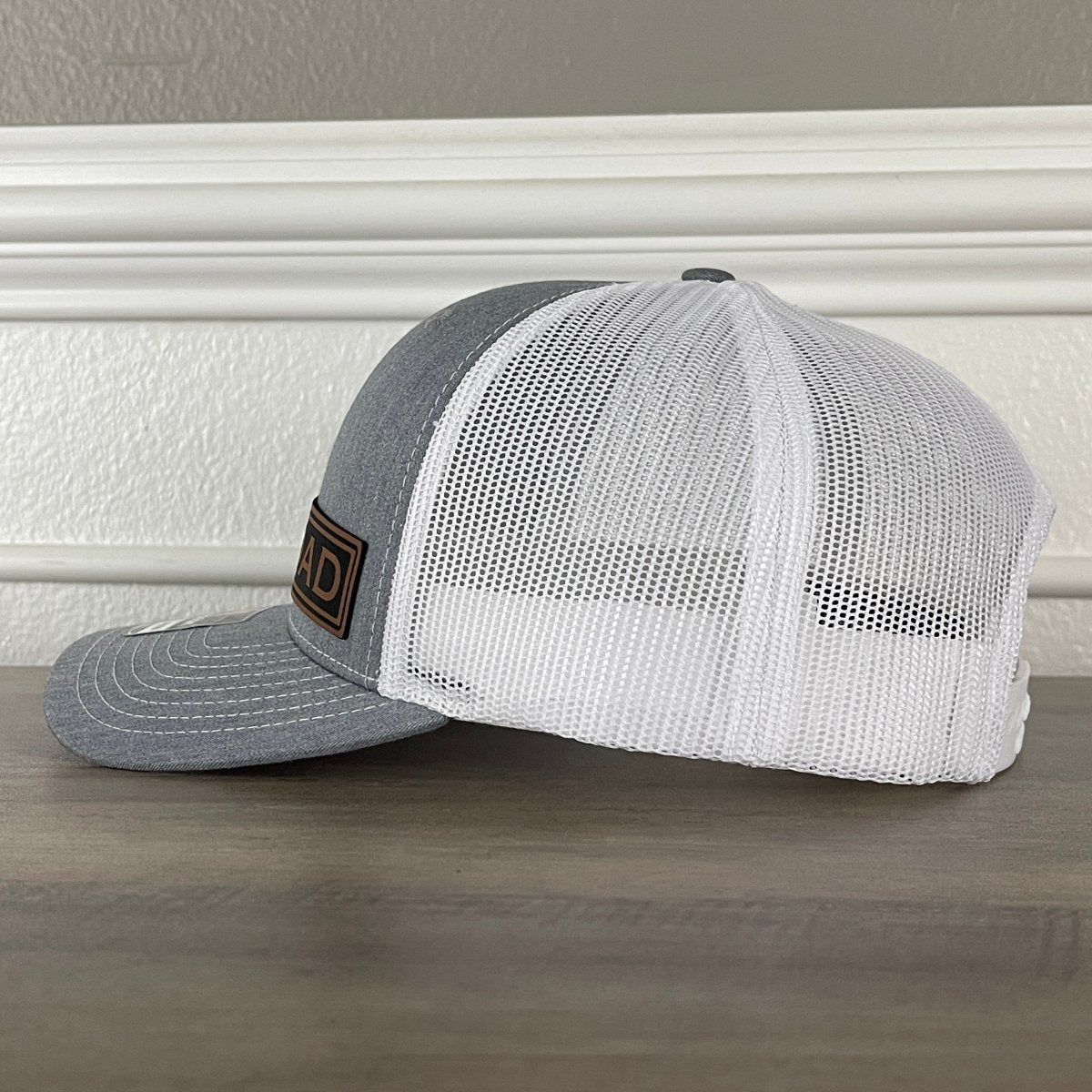 DAD Side Leather Patch Hat Grey/White Patch Hat - VividEditions