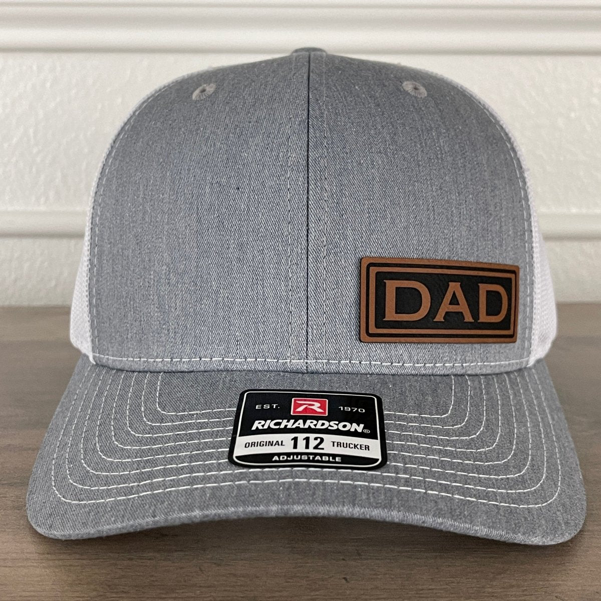 DAD Side Leather Patch Hat Grey/White Patch Hat - VividEditions