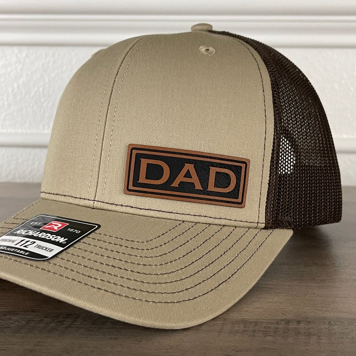 DAD Side Leather Patch Hat Khaki/Brown Patch Hat - VividEditions