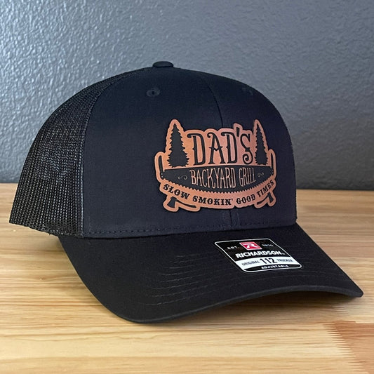 Dad's Backyard Grill BBQ Patch SnapBack Trucker Hat Black Patch Hat
