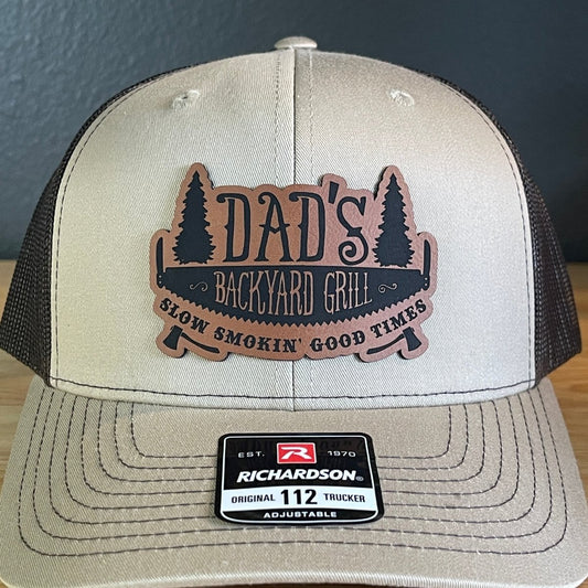 Dad's Backyard Grill BBQ Patch SnapBack Trucker Hat Khaki Patch Hat