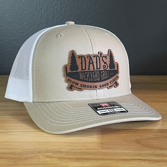 Dad's Backyard Grill BBQ Patch SnapBack Trucker Hat Khaki/White Patch Hat