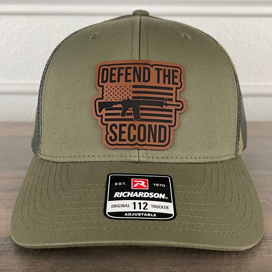 Defend The 2nd Amendment American Flag Patriotic 2A Leather Patch Hat Green/Camo Patch Hat - VividEditions