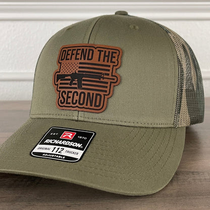 Defend The 2nd Amendment American Flag Patriotic 2A Leather Patch Hat Green/Camo Patch Hat - VividEditions