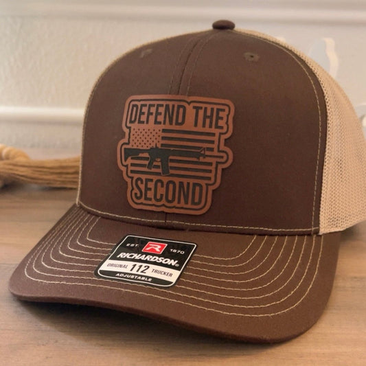 Defend The 2nd Amendment Flag Leather Patch Hat Brown Patch Hat - VividEditions