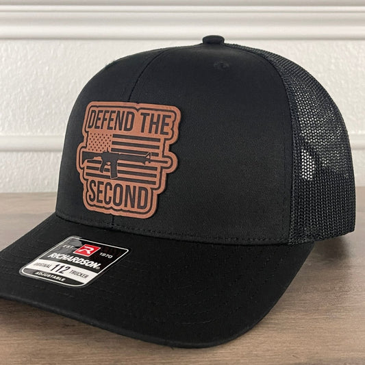 DEFEND THE 2ND Flag 2A 2nd Amendment Leather Patch Hat Black Patch Hat - VividEditions