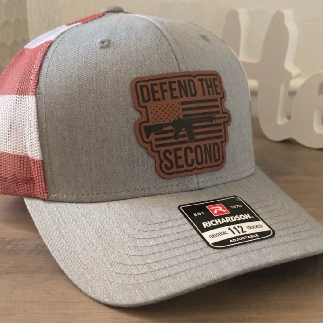 Defend The Second Amendment Flag Leather Patch Hat Stars & Stripes Patch Hat - VividEditions