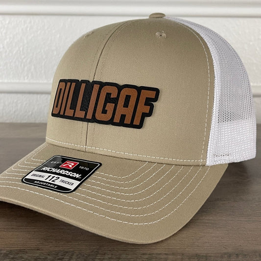 DILLIGAF Do I Look Like I Give A F Leather Patch Hat Khaki Patch Hat - VividEditions