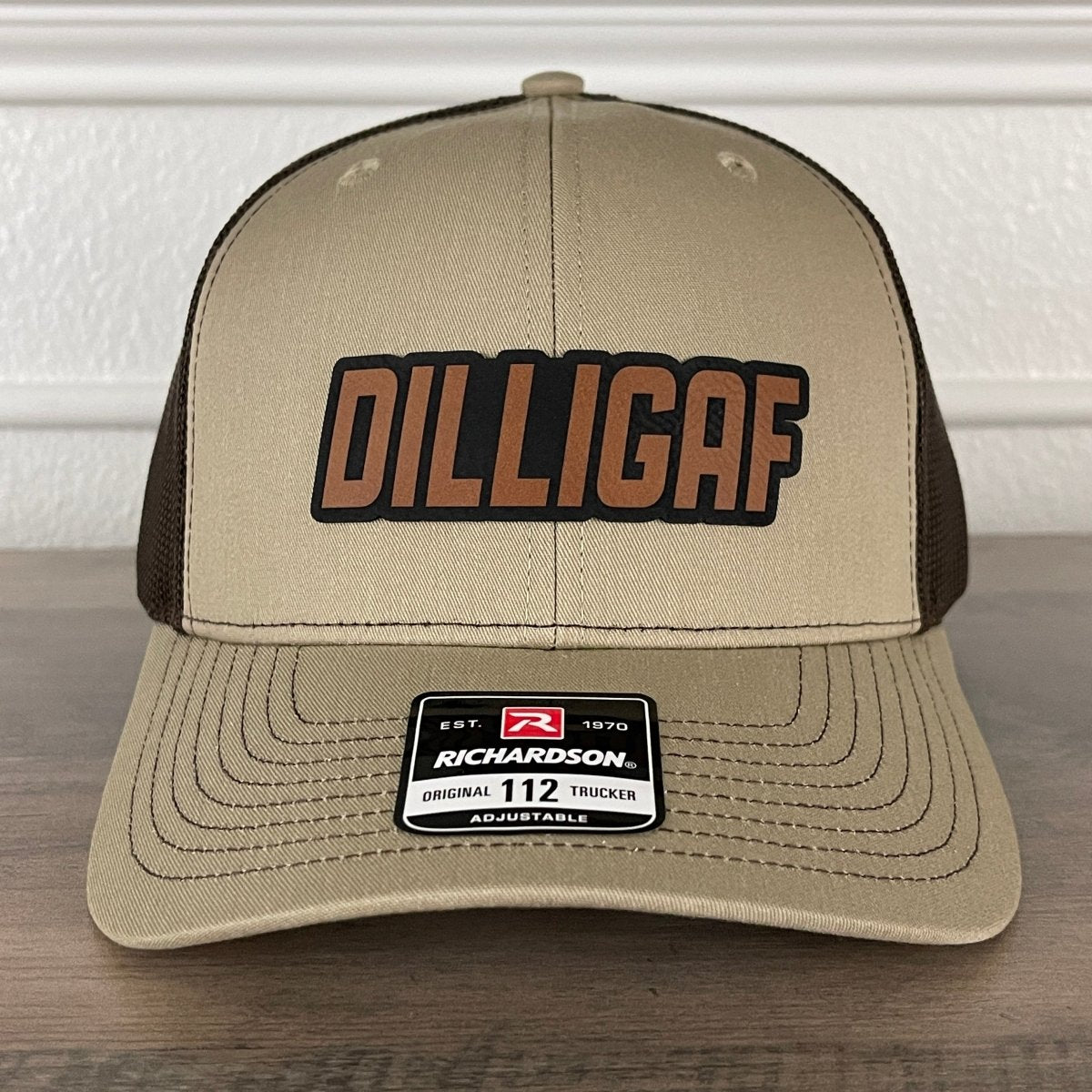 DILLIGAF Do I Look Like I Give A F Leather Patch Hat Khaki/Brown - VividEditions