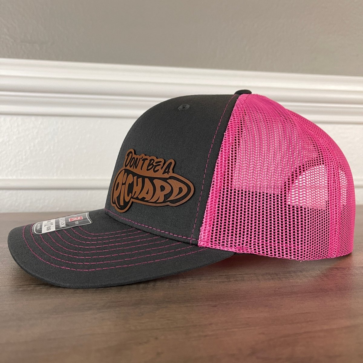 Don't Be A Richard Funny Side Leather Patch Hat Pink Patch Hat - VividEditions