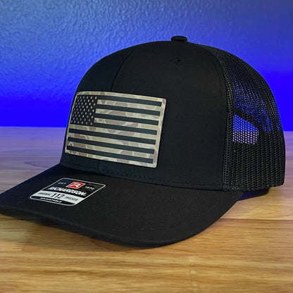 DUCK CAMO AMERICAN FLAG Patriotic Leather Patch Hat Black Patch Hat - VividEditions