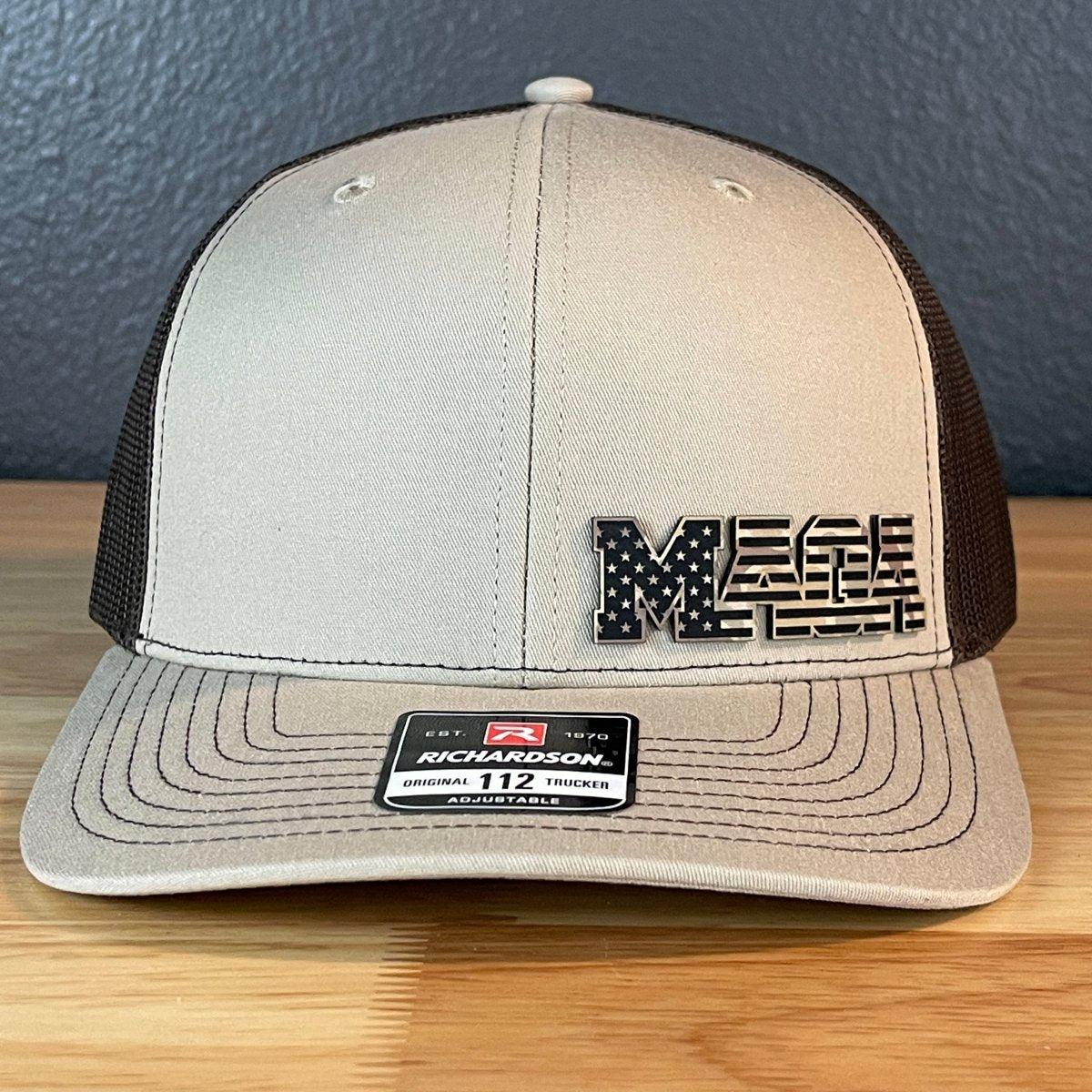 Duck Camo MAGA American Flag Patriotic Side Leather Patch SnapBack Trucker Hat Patch Hat