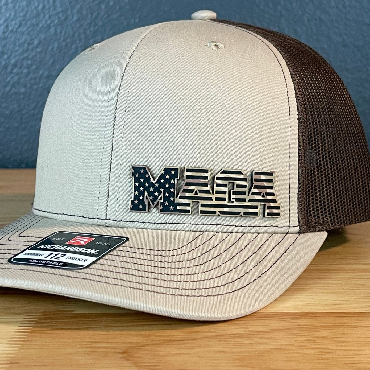 Duck Camo MAGA American Flag Patriotic Side Leather Patch SnapBack Trucker Hat Patch Hat