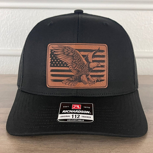 Eagle American Flag Patriotic Leather Patch Hat Black Patch Hat - VividEditions