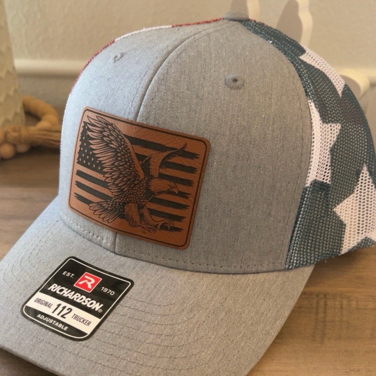 Eagle Flag Leather Patch Hat Stars & Stripes Patch Hat - VividEditions