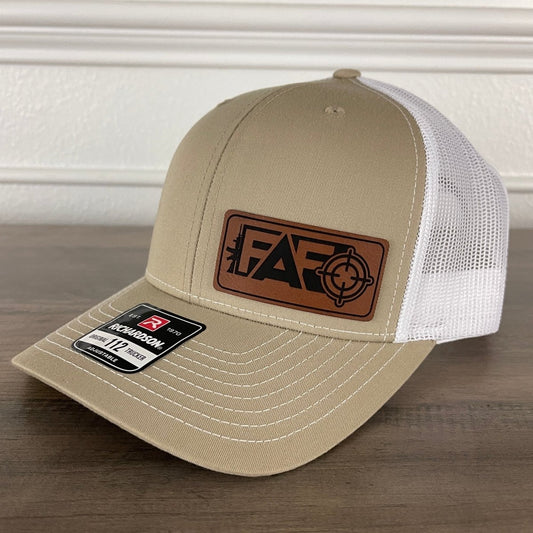 F Around And Find Out FAFO Flag Leather Patch Hat Khaki Patch Hat - VividEditions