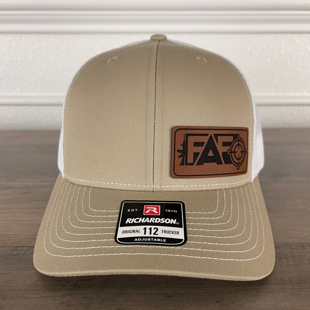 F Around And Find Out FAFO Flag Leather Patch Hat Khaki Patch Hat - VividEditions