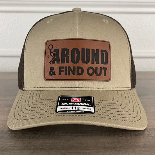 F Around And Find Out FAFO Leather Patch Hat Khaki/Brown - VividEditions