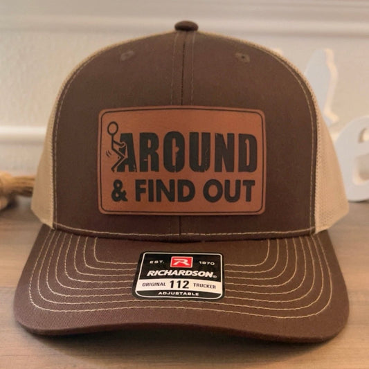 F Around And Find Out Leather Patch Hat Brown Patch Hat - VividEditions