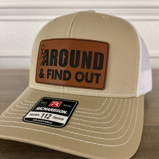 F Around And Find Out Leather Patch Hat Khaki Patch Hat - VividEditions
