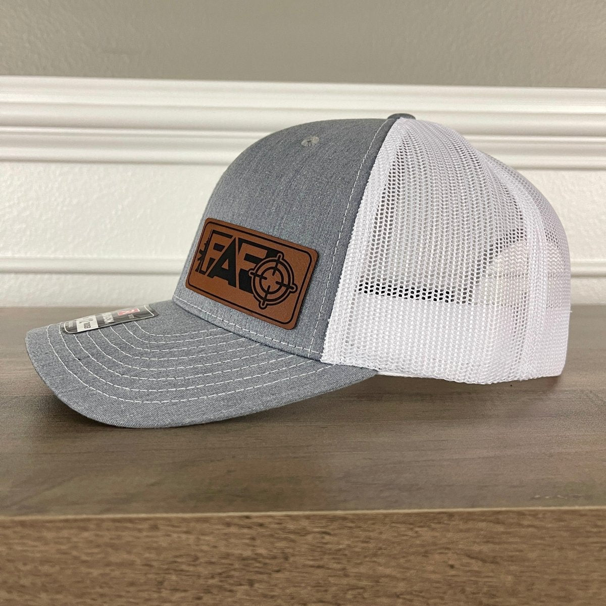 FAFO F Around And Find Out 2A 2nd Amendment Leather Patch Hat Grey/White Patch Hat - VividEditions