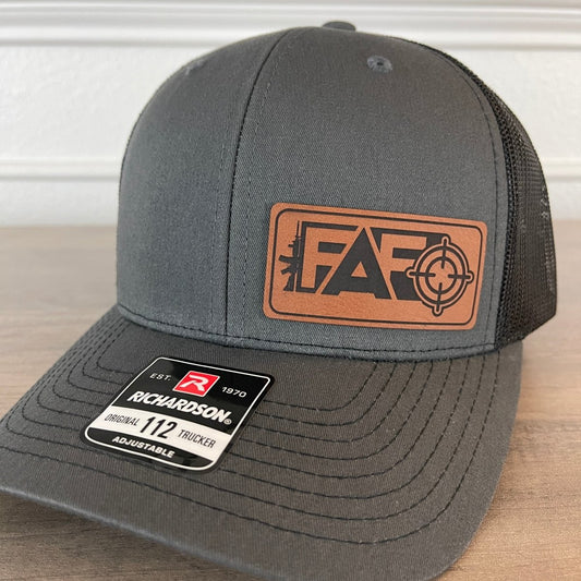 FAFO F Around And Find Out Leather Patch Hat Charcoal/Black Patch Hat - VividEditions
