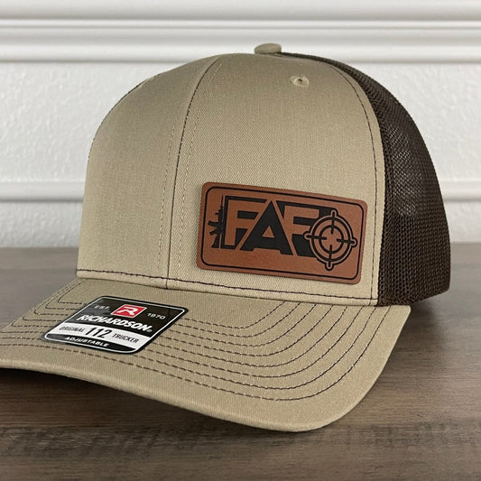 FAFO F Around And Find Out Leather Patch Hat Khaki/Brown Patch Hat - VividEditions