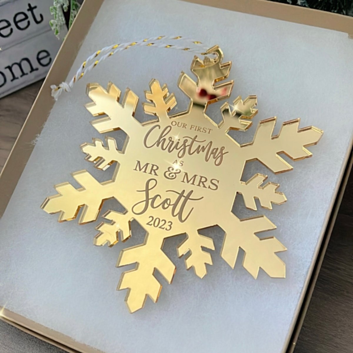 First Christmas as Mr & Mrs Personalized Snowflake Ornament Ornament - VividEditions