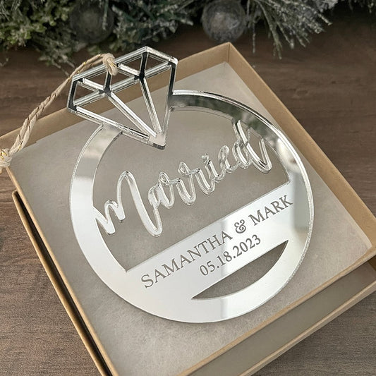 First Christmas Married Personalized Ring Ornament Ornament - VividEditions