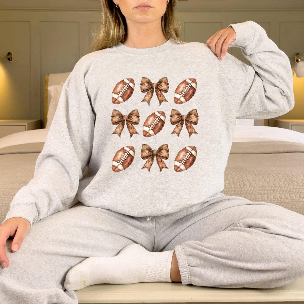 Football Bow Pattern Sweatshirt Coquette Sweater Sweater