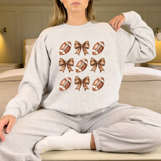 Football Bow Pattern Sweatshirt Coquette Sweater Sweater