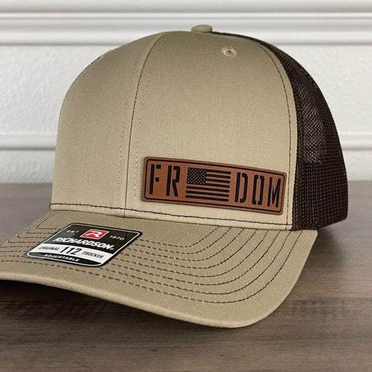 Freedom American Flag Patriotic Leather Patch Hat Khaki/Brown Patch Hat - VividEditions