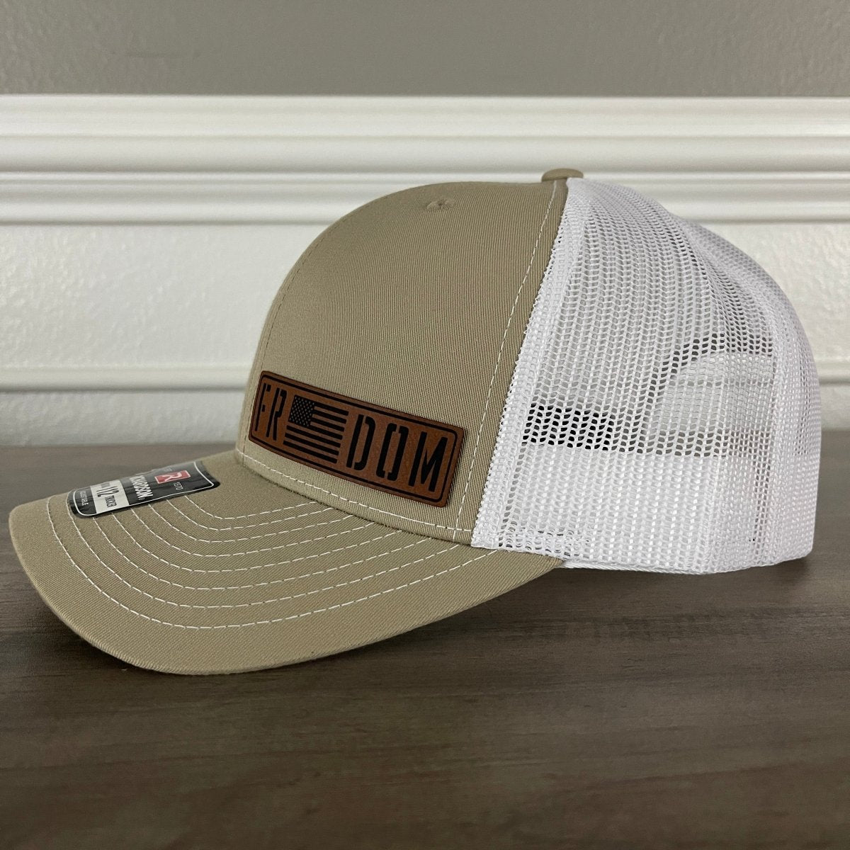 Freedom Flag Leather Patch Hat Khaki Patch Hat - VividEditions