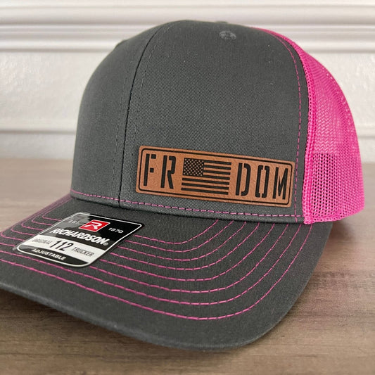 FREEDOM Flag Patriotic Leather Patch Hat Pink Patch Hat - VividEditions