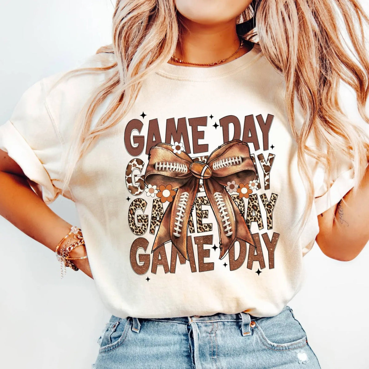 game gear shirts Game Day Football Shirt Coquette Bow Tee (4 colors) Comfort Colors / Ivory / M