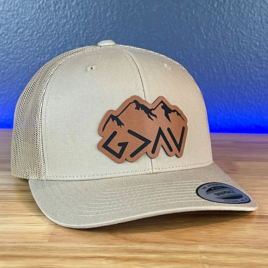God Is Greater Than The Highs And Lows Christian SnapBack Leather Patch Hat Rawhide Outline Patch Hat