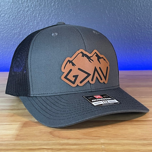 God Is Greater Than The Highs And Lows Christian SnapBack Leather Patch Hat Rawhide Outline Patch Hat