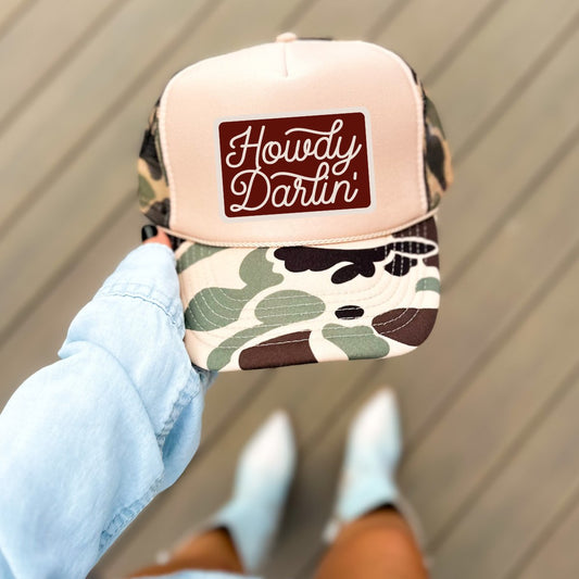 Howdy Darlin' Classic Foam Trucker Hat Tan/Camo Trucker Hat