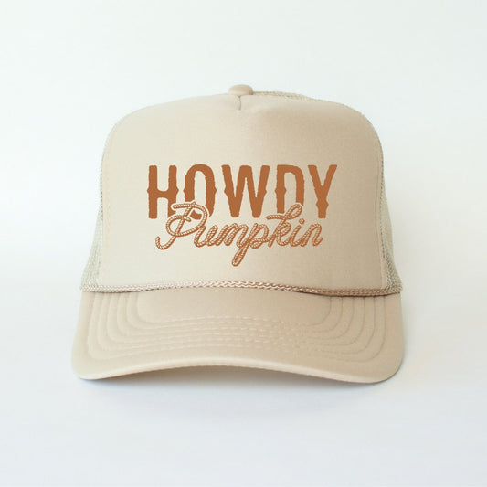 Howdy Pumpkin Classic Foam Trucker Hat Khaki Trucker Hat